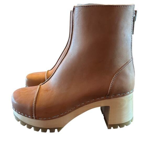 Swedish Hasbeens Stitchy Leather Ankle Boot Wood Clog Midsole NEW EU 36 US 6 - Picture 4 of 10